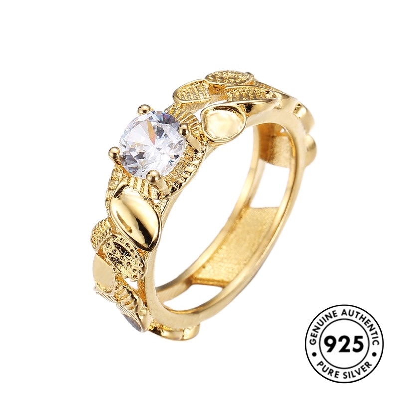 Cincin Lapis Emas Bahan S925 Silver Aksen Berlian