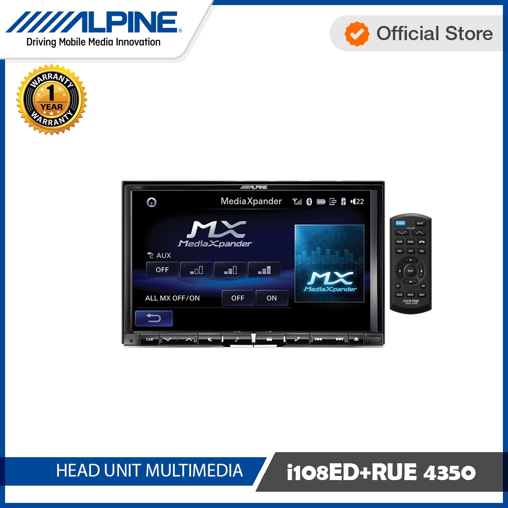 ALPINE Head Unit 8 Inch Hi-Res Audio Double Din DVD Free Remote RUE-4350 Garansi 1 Tahun  I108ED