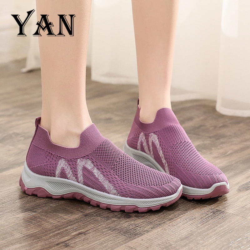 YAN Sepatu Sneakers Wanita Mode Kasual Sepatu Slip-On