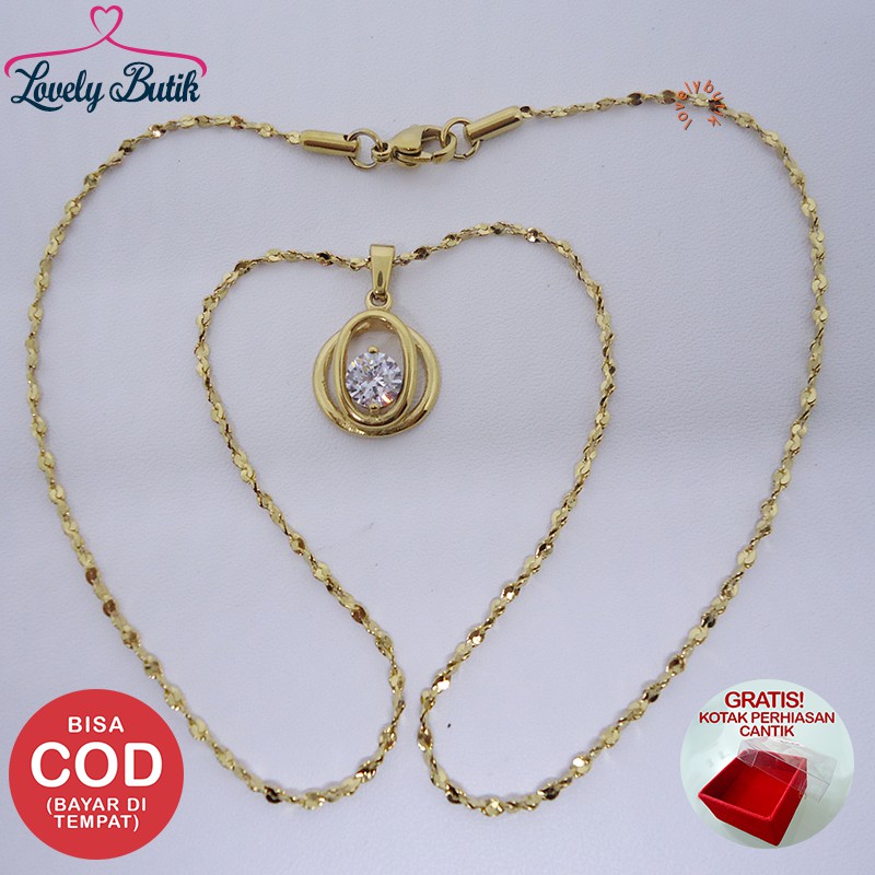 Lovelybutik Kalung Titanium Anti Karat Davina kalung Wanita Uk. 45 cm Warna BONUS KOTAK PERHIASAN