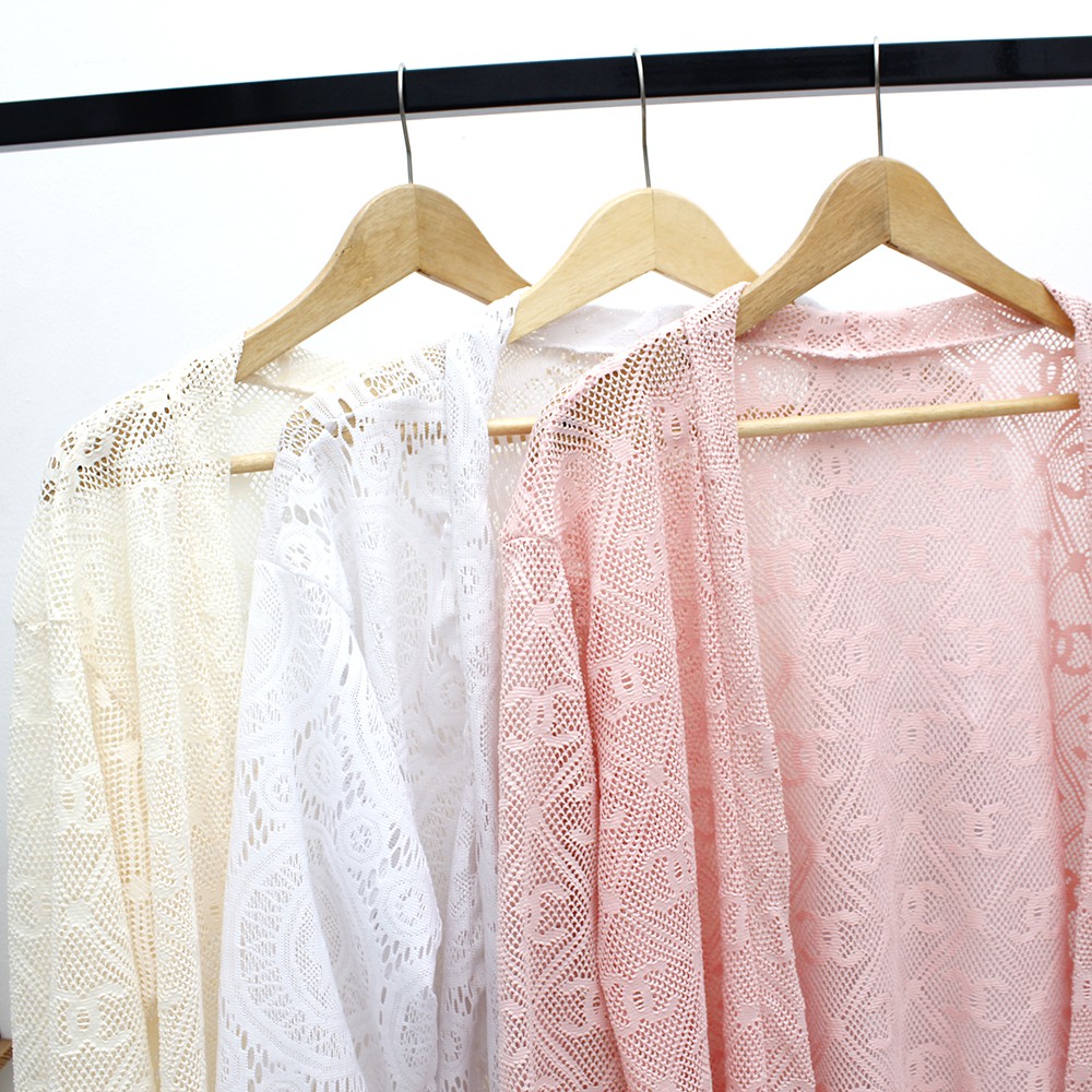 𝑱𝒂𝒌𝒂𝒓𝒕𝒂𝑭𝒂𝒔𝒉𝒊𝒐𝒏 long outer cardigan brukat import lace motif etnic bahan adem