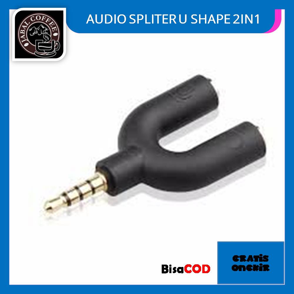 Audio Splitter U Shape 2in1 Mic And Headset / Audio Splitter Jack 3.5mm To Dual Female / Splitter U Aux 3.5mm Ke Audio Headset Mic 03