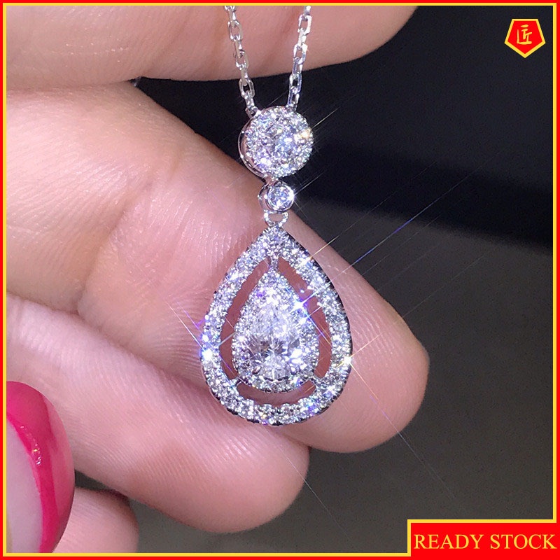 [Ready Stock]Fashion Inlaid Diamond Necklace 18K Gold Drop Pear-Shaped Pendant