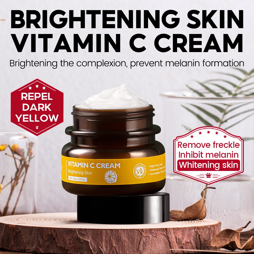 VIBRANT GLAMOUR Vitamin C Face Cream dan Serum Set Untuk Pelembab Wajah Pemutih Mencerahkan Mengurangi Flek Hitam Perawatan Kulit