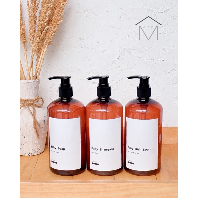 BOTOL SABUN SHAMPOO BAYI AMBER COKELAT 500ML REFILL PUMP MINIMALIS AESTHETIC PUMP 500ML BABY SOAP