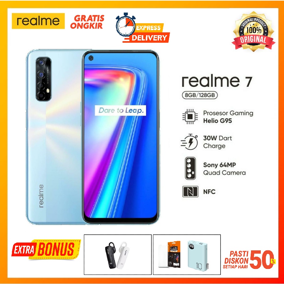 Realme 7 8/128gb - Mediatek Helio G95 Li-Po 5000 mAh, non-removable Garansi Resmi Realme Free Bonus 