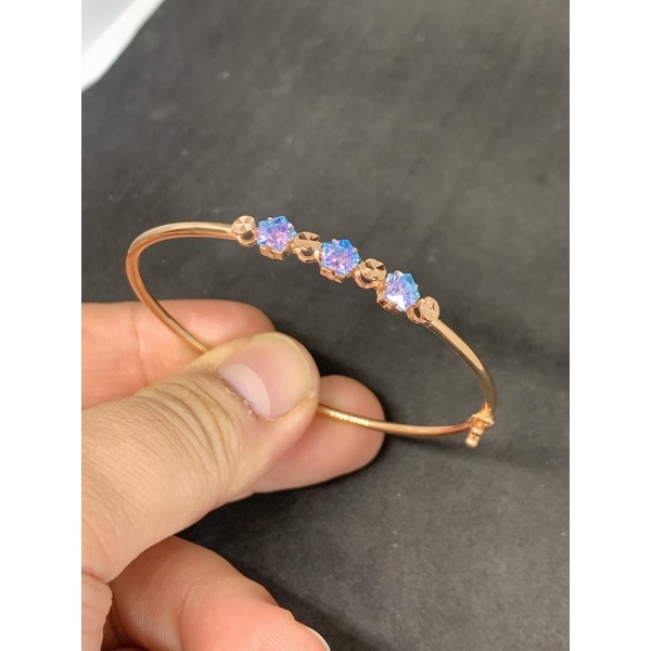 Gelang emas asli model rose gold kdr 750 permata biru