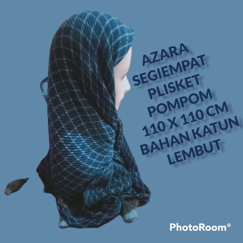 HIJAB AZARA SEGI EMPAT PLISKET SEGI  POM POM SQURE