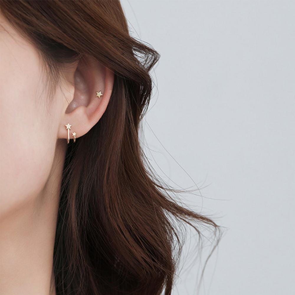 Needway   Stud Earrings Mewah Perempuan Double-layer Bintang Mini Lucu Sederhana Perhiasan Wanita