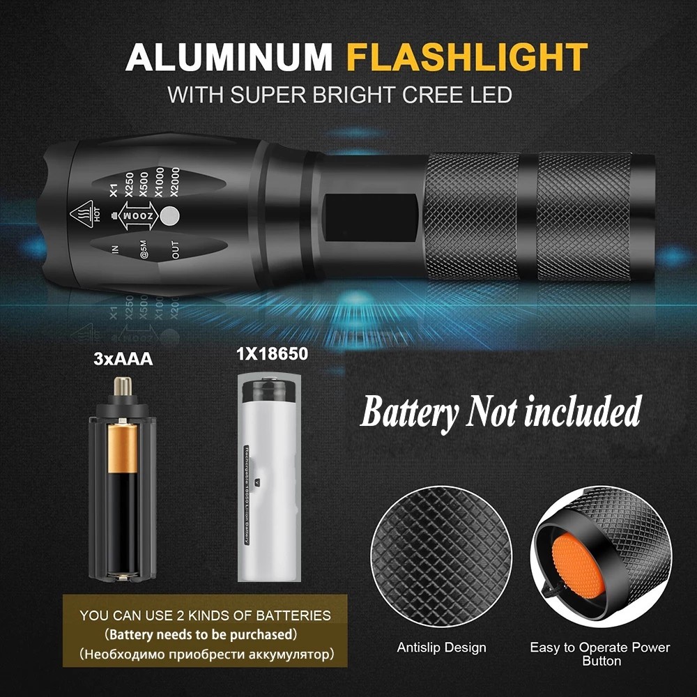 [ Portable bright  LED zoom mini flashlight  for Hiking Camping Survival Emergency ]