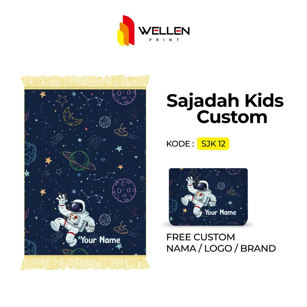 WELLEN PRINT - Sajadah custom print nama / cetak sajadah dan pouch ukuran kecil untuk anak-SJK 12