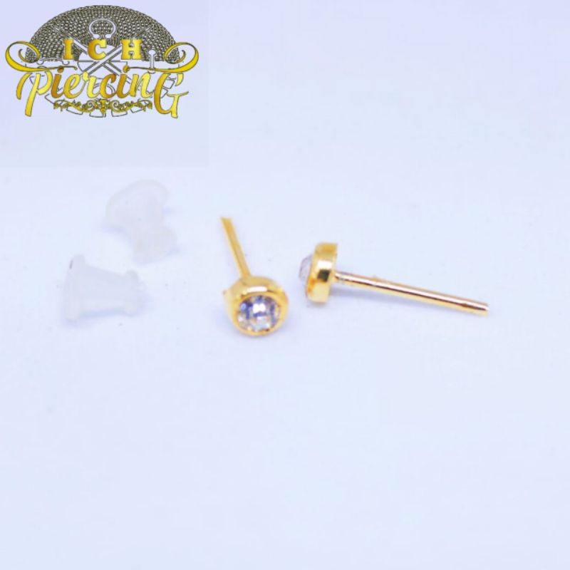 Anting Stud Kasual Emas 3mm  Aksesoris Anting Permata Wanita Gold Titanium steel