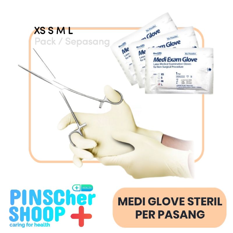 MEDI EXAM GLOVE NON SURGICAL SARUNG TANGAN STERIL LATEX POWDER / PAIR