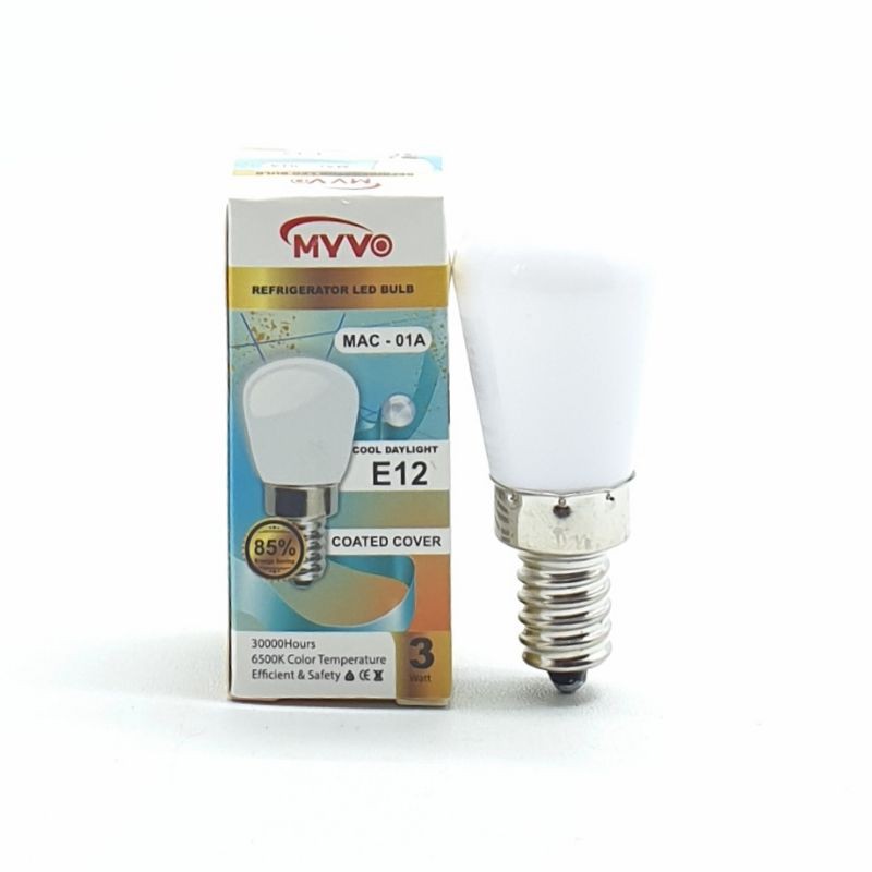 MAC-01 E12 Myvo Lampu Led Bohlam Kulkas E12 3W Cd Putih Dimensi T6cm x D2,5cm