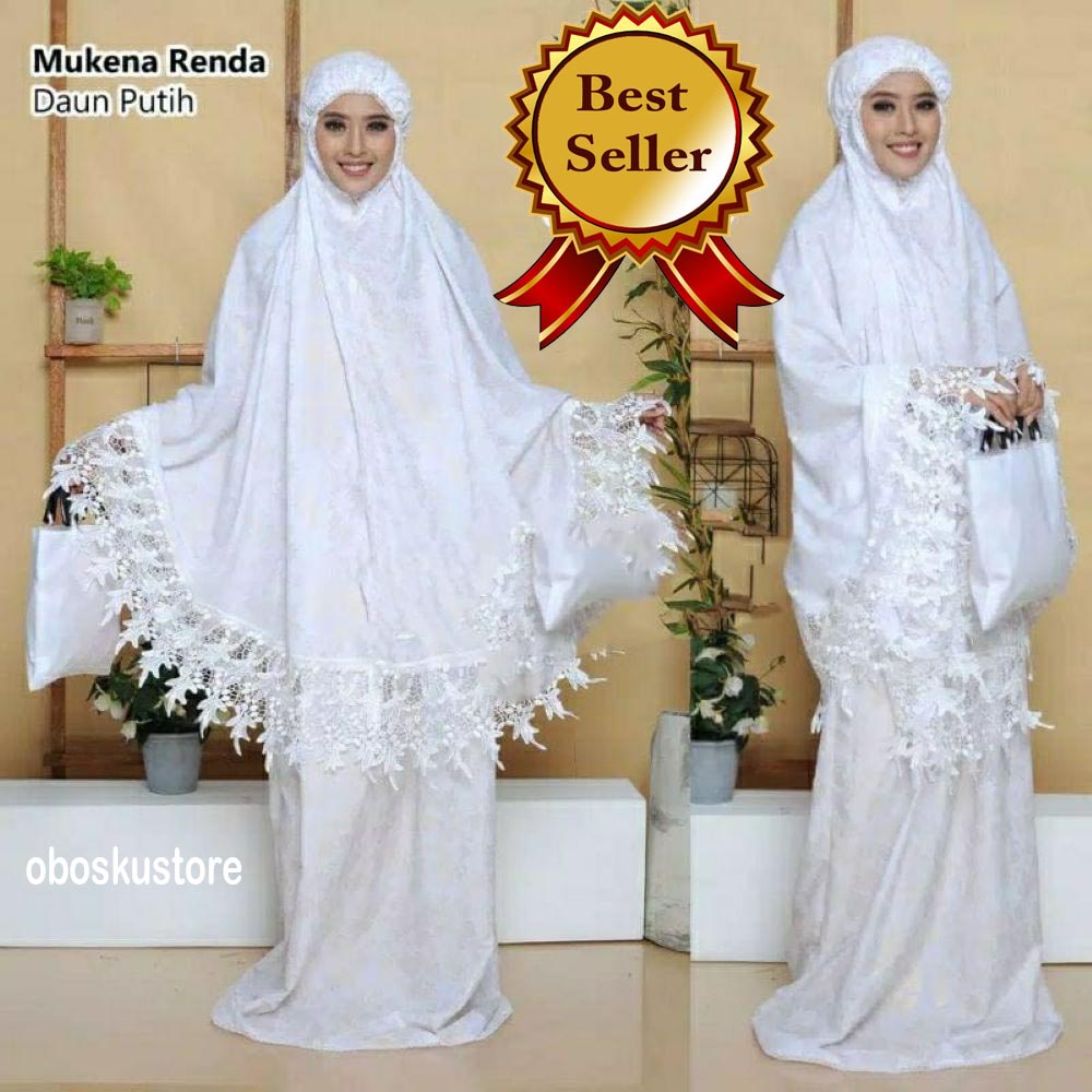 Mukena Putih Full Renda Bordir Katun Idul Fitri Tasikmalaya Embroidery Original HAJI UMROH