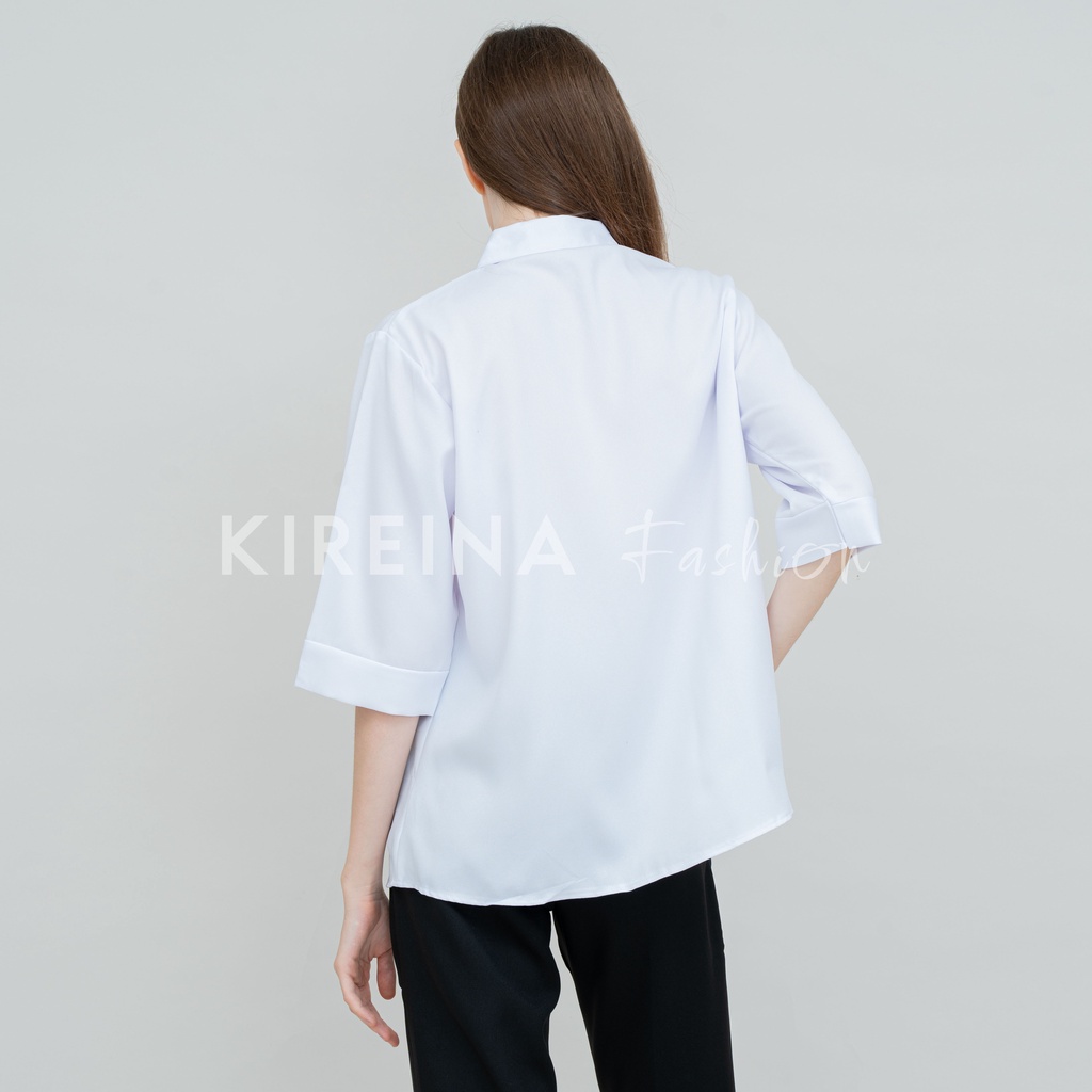 Kemeja Putih Wanita Premium Lengan 3/4 Warna Putih Bahan Moscrape Premium | Kireina Fashion