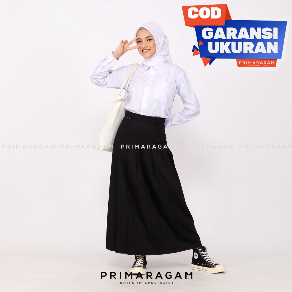 Primaragam Rok Sekolah Smp Sma Hitam Panjang Rempel Lipit Bawah Pinggang Pinggul Baping
