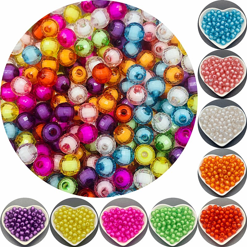 50pcs Manik-Manik Spacer Warna Bahan Akrilik Ukuran 8mm Untuk Membuat Perhiasan Diy