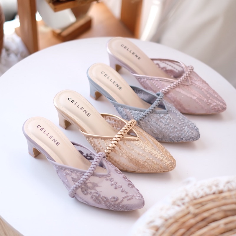 𝗖𝗘𝗟𝗟𝗘𝗡𝗘 CENDANA HEELS 8 warna (2/2) Heels Brukat Lace Wedding Shoes 5cm