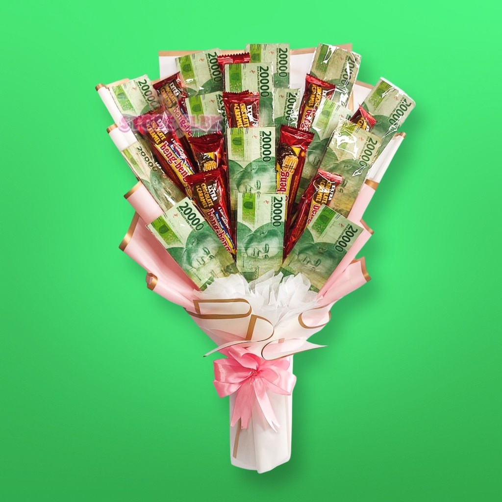 Bouquet Snack / Buket Snack / Bouquet Money / Buket Uang / Uang Mahar | Uang Asli 15 Lembar + Snack
