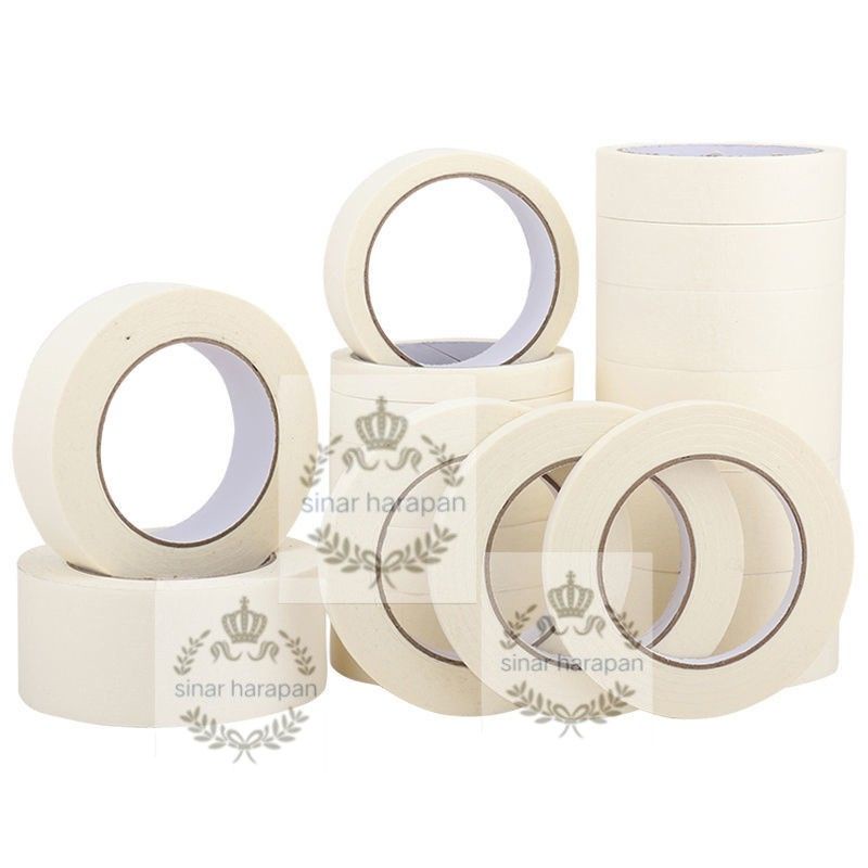 Isolasi Lakban Kertas Masking Tape Super Rekat 24mm 48mm 20 Yard Lakban Kertas Besar Isolatip Solasi Masking Tape Kecil Isolasi