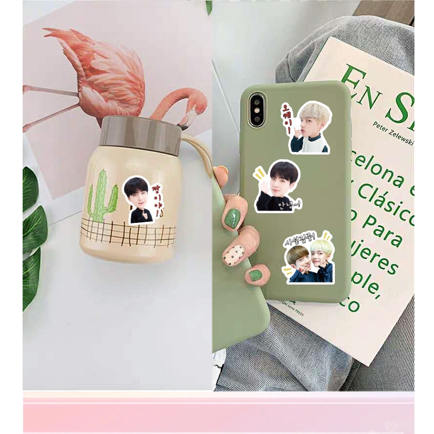 40pcs KPOP BTS Cartoon Photo Waterproof Stickers for Laptop Notebook iPad Cellphone Cup Mug Diary Decor