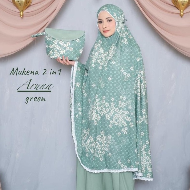 Mukena Dewasa 2in1 Cantik Bahan Rayon Premium Adem Motif Bunga Aruna Lucu Model Kekinian