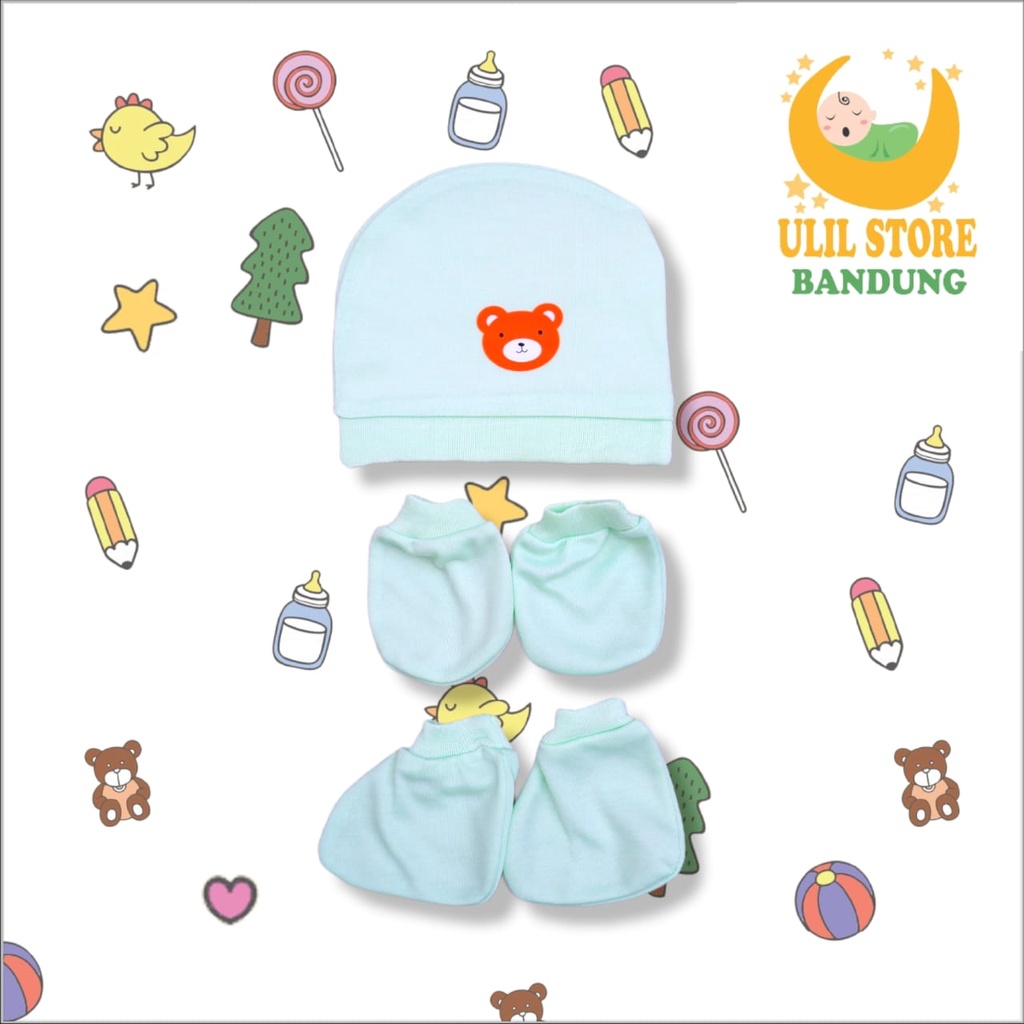 Satu Set Topi Bayi Sarung Tangan Dan Sarung Kaki Newborn SNI Seruni Baby