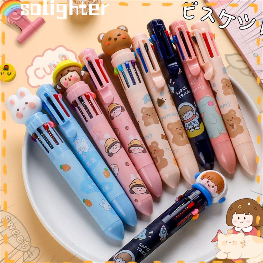 SOLIGHTER Cute Rollerball Pen Gift Oil pen Ballpoint Pen Stationery Set Colorful Refill All-in-one Press-type Learning Office Supplies Bear Multi-color pen