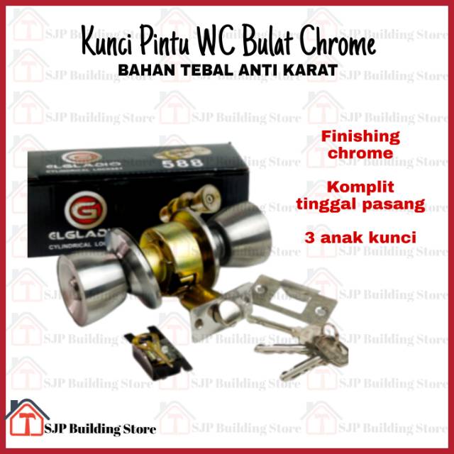 Kunci Pintu Kamar Mandi Stainless Steel Handle Bulat Gagang Putar Hendel Handel Toilet WC