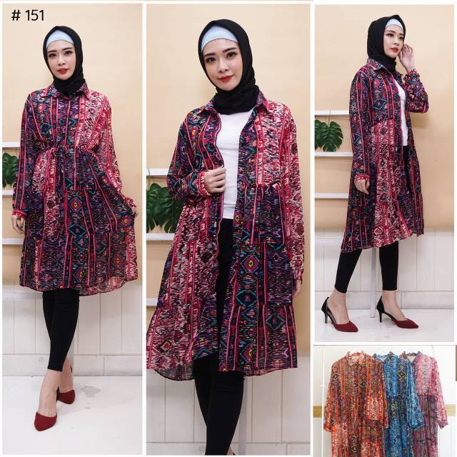 JakartaFashion - long cardigan kerah ceruti bisa 2 style full kancing outer / tunik muslim tribal