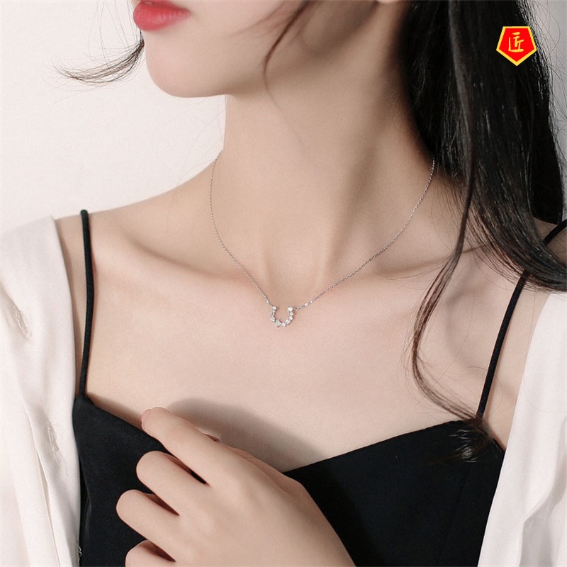 [Ready Stock]S925 Silver Horseshoe Diamond-Studded Necklace Chic Simple Temperament