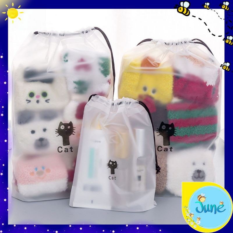 [JUNECOLLECTIONS] TRAVEL POUCH ORGANIZER SERBAGUNA TAS MAKEUP TAS KOSMETIK ANTI AIR KUCING #1027