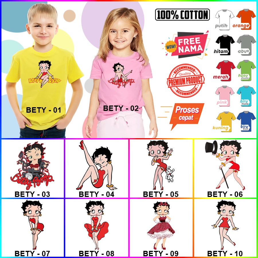 Baju Kaos ANAK DAN DEWASA BETTY BOOP COUPLE (FREE NAMA)