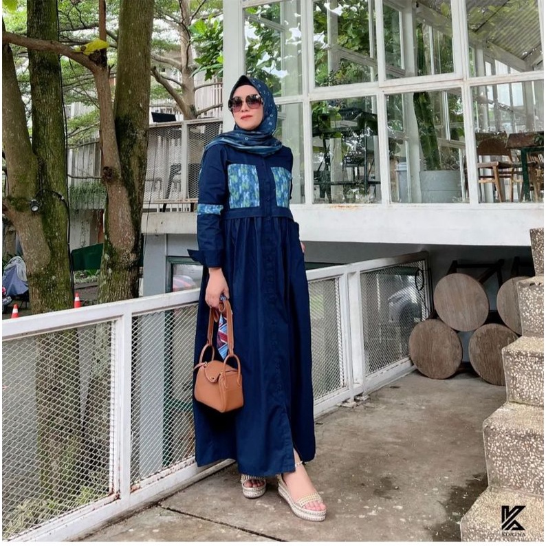 Jual New Korina Marine midi dress navy || gamis korina | baju korina