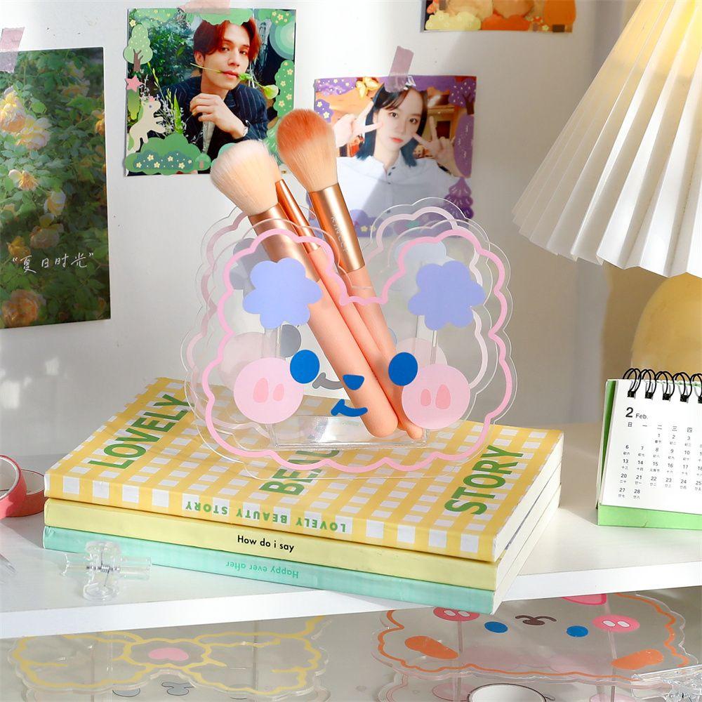 Mxbeauty Tempat Pulpen Akrilik Perlengkapan Kantor Office Beruang Bunny Transparan Kartun Alat Tulis Kosmetik Kotak Penyimpanan