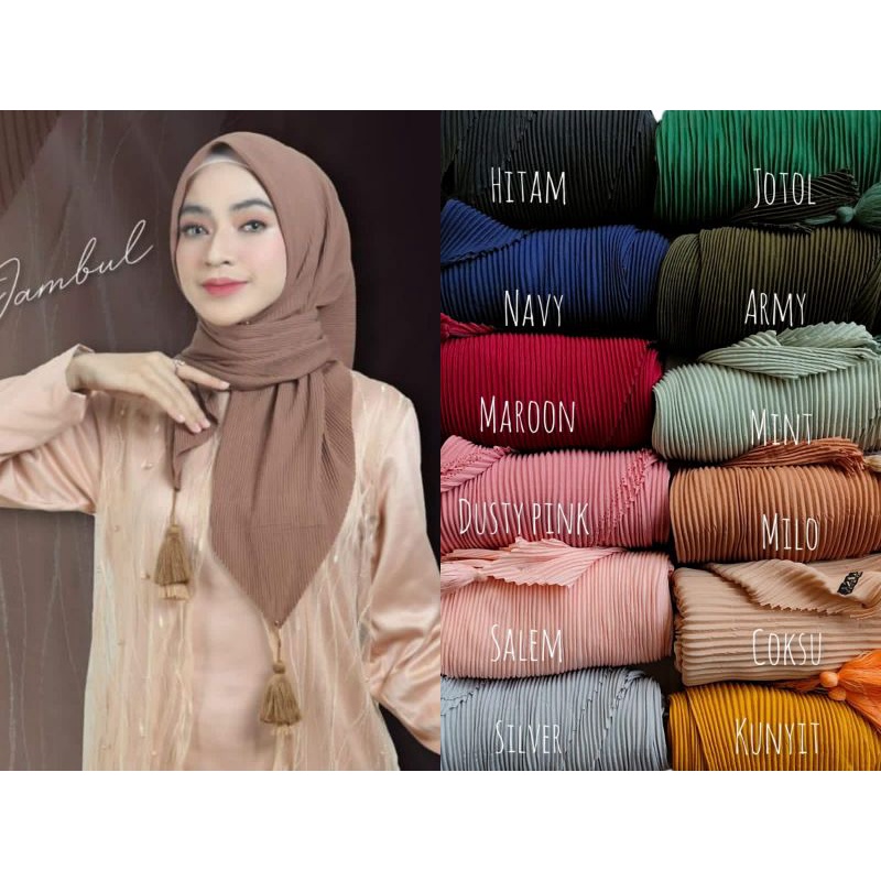 HIJAB SEGI EMPAT PLISKET TASSEL POM POM LONCENG
