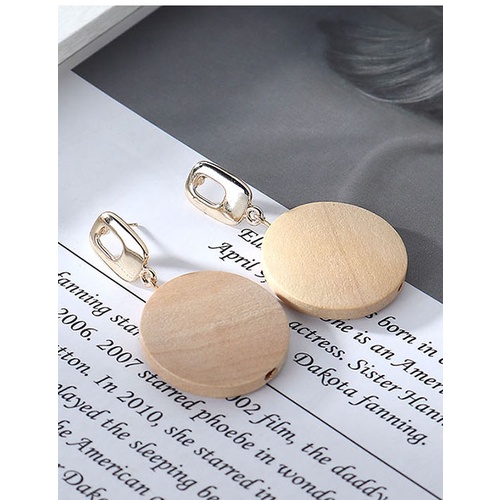 LRC Anting Tusuk  Fashion Round Wood Geometric Alloy Stud Earrings Y63795