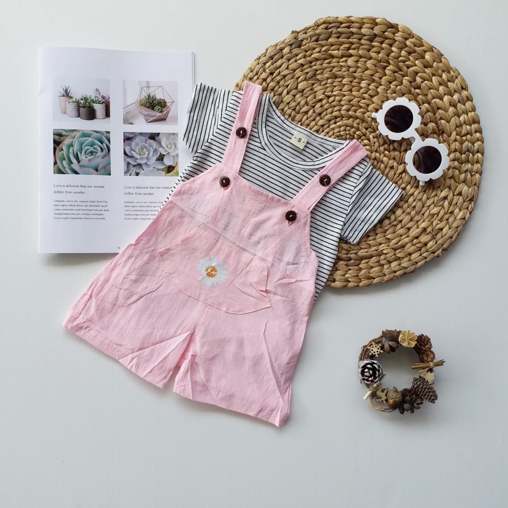 HappyOliver ANSOP FLOWER 1914 EBV Baju Overall Anak Perempuan Import Model Jumpsuit + Kaos dalaman