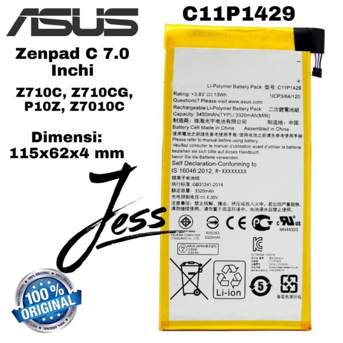 Baterai ASUS Zenpad C 7.0 Inchi - Z710CG - Z710MG - Z710C - P01Z -Z7010C Battery C11P1429 Original