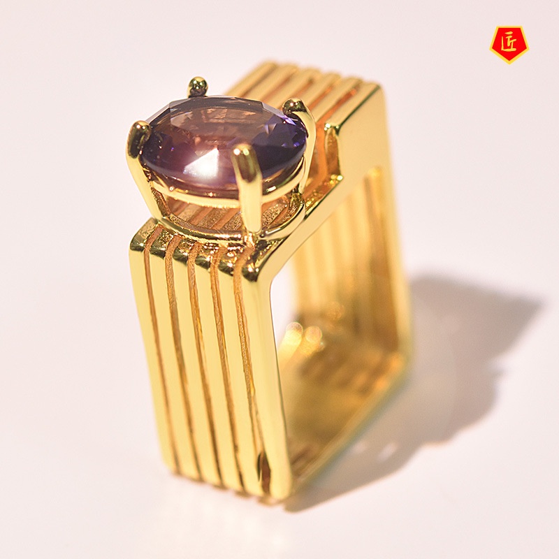 [Ready Stock]Creative Gold Inlaid Purple Crystal Ring for Women