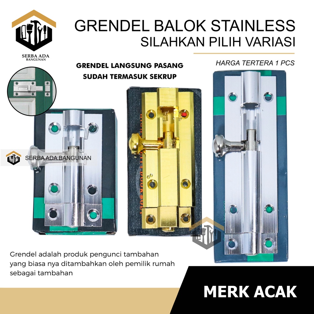 TERMURAH Grendel Stainless Stanlis Tebal Selot Pintu Selot Jendela Kunci Pintu Grende ANTI KARAT