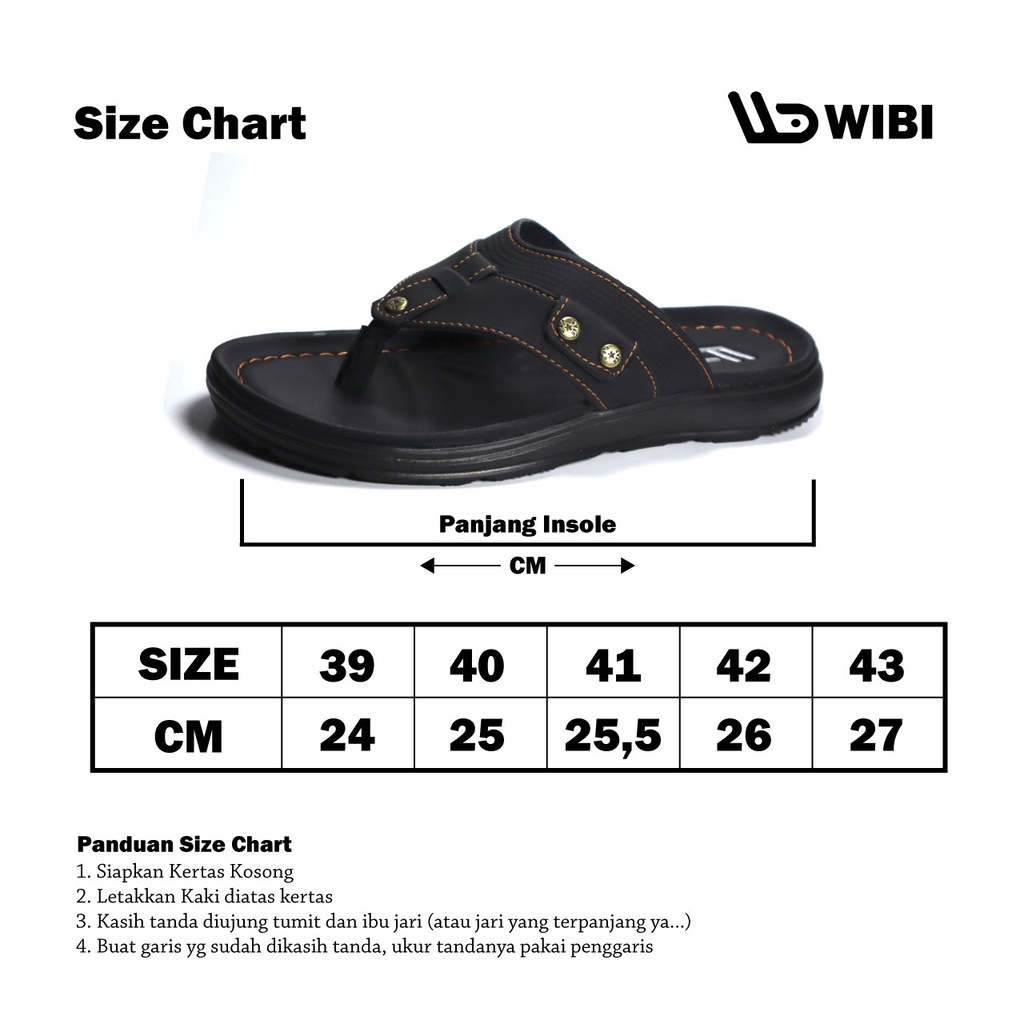 AFLAH X WIBI Sandal Pria Japit Kulit Motif Dua Kancing Hitam Coklat Tua Tan S03