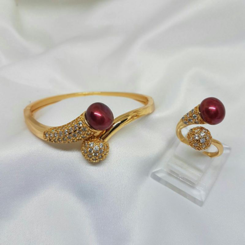 Set Gelang Cincin Mutiara Lombok Asli Bersertifikat||set perhiasan||set perhiasan xuping||set perhia
