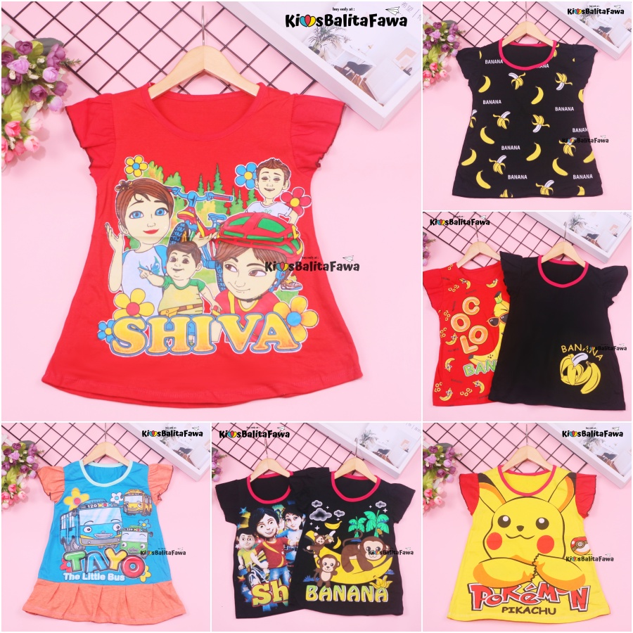 (LEBIH HEMAT ISI 3 PCS) Kaos Gemess 2-4 Tahun / Baju Anak Perempuan Lengan Pendek Karakter Polos Kartun Princess