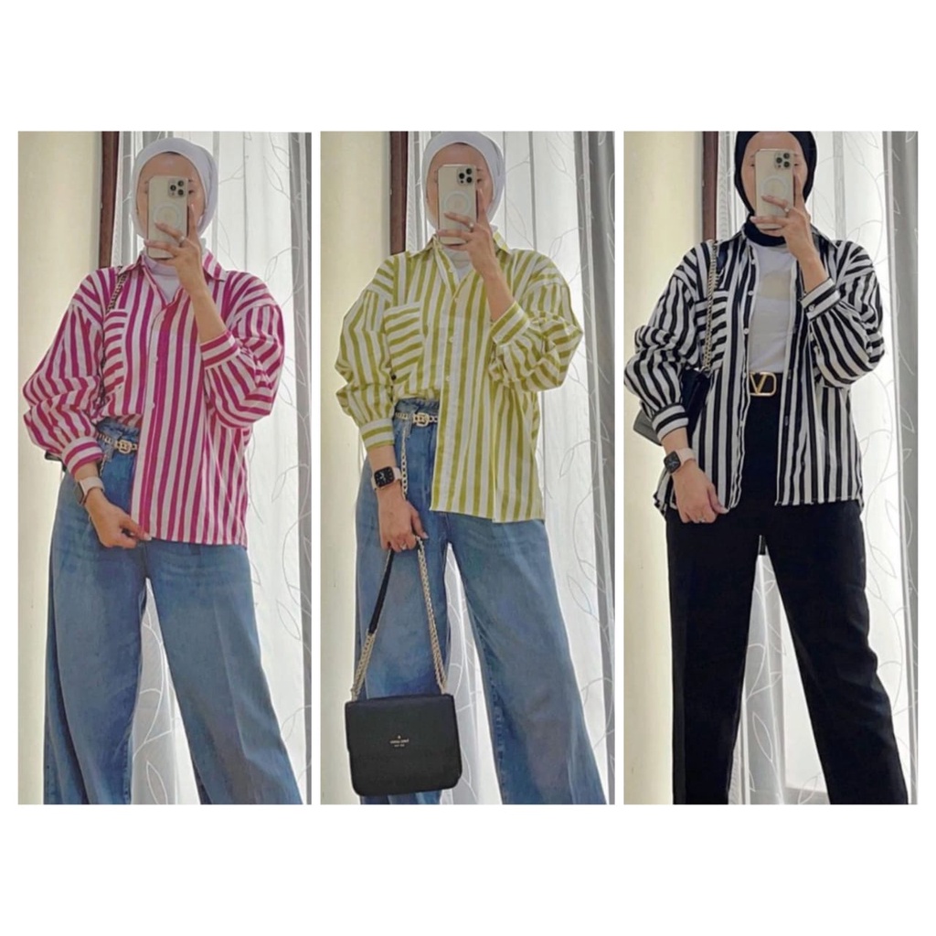 GTW - ZFS OOTD Wanita Kemeja Salur Basic / VENYA Oversize Stripe Shirt / Kem Garis / Hem Terbaru