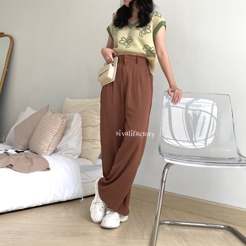 Celana Kulot Crinkle Highwaist Wanita Loose Cullote Pants