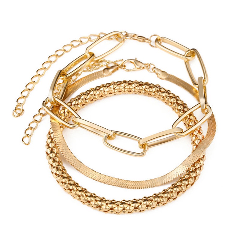 3pcs / Set Gelang Rantai Ular Tebal Warna Emas / Silver Gaya Vintage Untuk Wanita