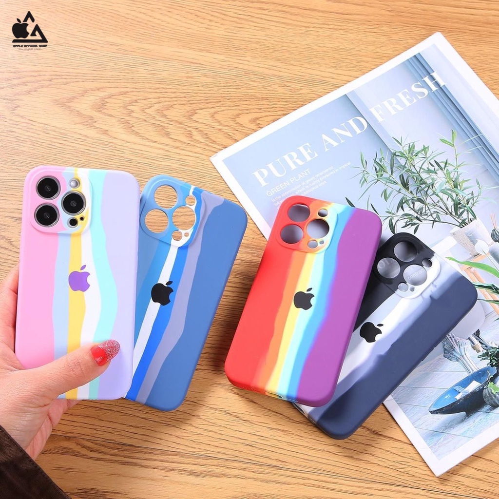 Silikon Rubber Case Rainbow iPhone 13 PRO MAX Mini 12 PRO MAX Mini 11 PRO MAX XR X XS MAX 7 7+ 8 8+ SE 2 SE 3 6 6+ 6S 6S+ Softcase Liquid Rubber Anti Noda Cover Camera Protect