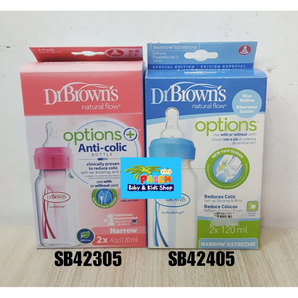 Dr. Brown's PP Options+ Narrow Neck Bottle Botol Susu 4oz /120mL isi 2 biru&amp;pink